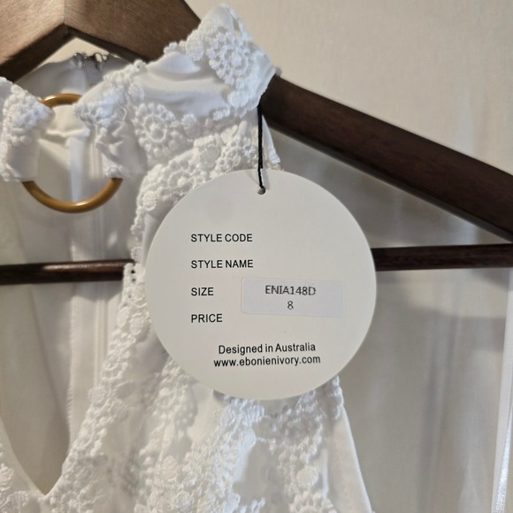 Ebonie N Ivory White Lace Halter‎ Neck Mini Dress Size 8 - Picture 9 of 9